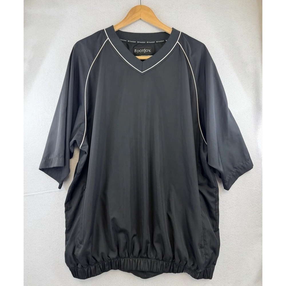 Vintage FootJoy Windbreaker Jacket Mens XL Black Golf Pullover V Neck Waterproof - Picture 2 of 8